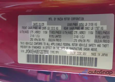 2025 Mazda Cx-90 Phev Premium Plus Package from USA, damaged, VIN JM3KKEHA9S1227656